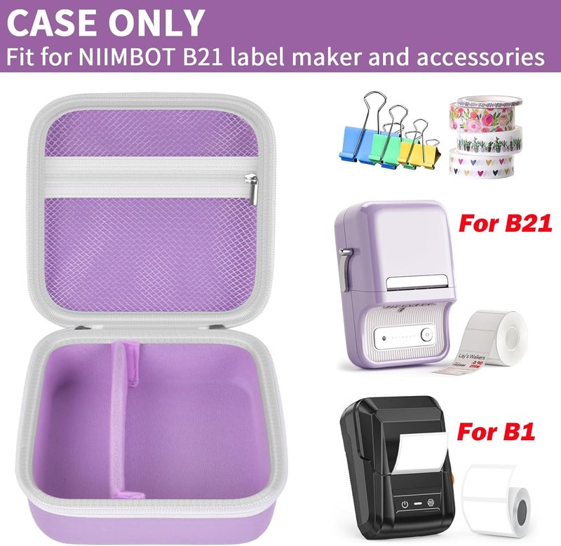 ALKOO Case Compatible with NIIMBOT B21 / B1 Label Maker Wireless Thermal Label Printer, Holder for Inkless Label Maker & Labeling Tapes Refills, with Mesh Pocket for Cable Accessories (Purple) - Image 2
